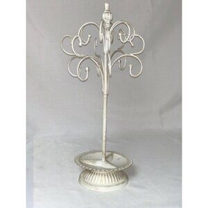 White Metal Jewelry Tree Holder With Accent & Swirl Design